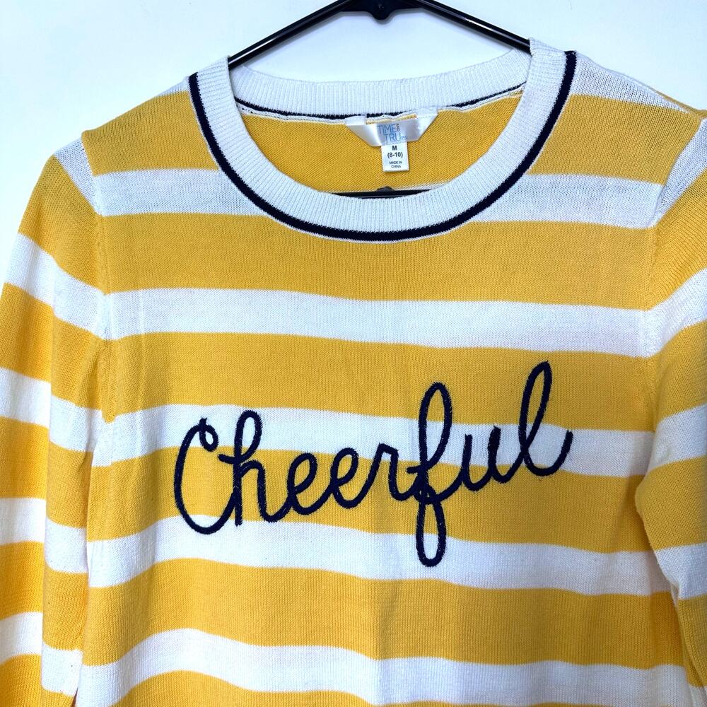 Time and Tru "Cheerful" Logo Cotton Sweater Medium - Picture 3 of 7